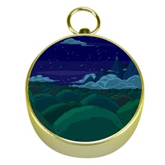 Adventure Time Cartoon Night Green Color Sky Nature Gold Compasses by Sarkoni