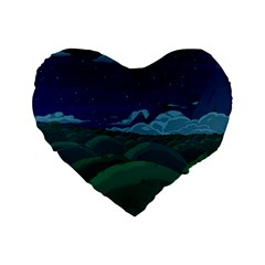 Adventure Time Cartoon Night Green Color Sky Nature Standard 16  Premium Flano Heart Shape Cushions by Sarkoni