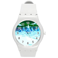 Frost Mountains Illustration Adventure Time Fantasy Art Landscape Round Plastic Sport Watch (m) by Sarkoni