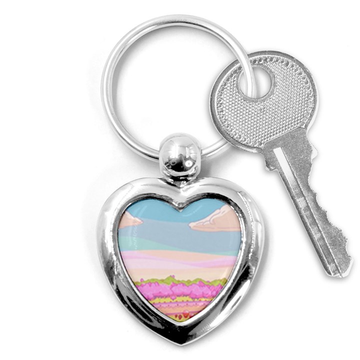 Pink And White Forest Illustration Adventure Time Cartoon Key Chain (Heart)