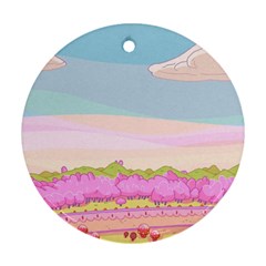 Pink And White Forest Illustration Adventure Time Cartoon Round Ornament (two Sides) by Sarkoni