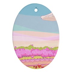 Pink And White Forest Illustration Adventure Time Cartoon Oval Ornament (two Sides) by Sarkoni