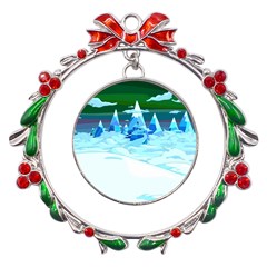 Frost Mountains Illustration Adventure Time Fantasy Art Landscape Metal X mas Wreath Ribbon Ornament by Sarkoni