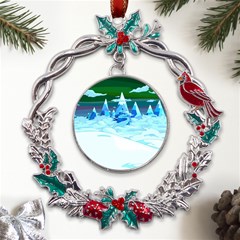 Frost Mountains Illustration Adventure Time Fantasy Art Landscape Metal X mas Wreath Holly Leaf Ornament by Sarkoni