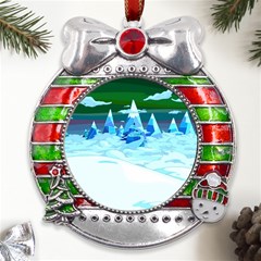 Frost Mountains Illustration Adventure Time Fantasy Art Landscape Metal X mas Ribbon With Red Crystal Round Ornament by Sarkoni