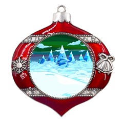 Frost Mountains Illustration Adventure Time Fantasy Art Landscape Metal Snowflake And Bell Red Ornament by Sarkoni