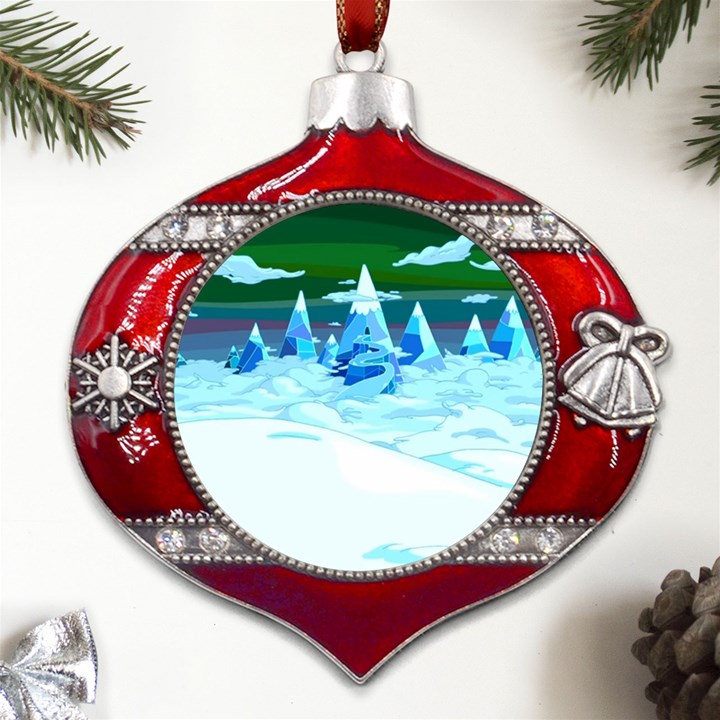 Frost Mountains Illustration Adventure Time Fantasy Art Landscape Metal Snowflake And Bell Red Ornament