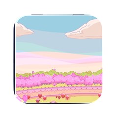 Pink And White Forest Illustration Adventure Time Cartoon Square Metal Box (black) by Sarkoni