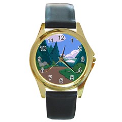 Adventure Time Cartoon Pathway Round Gold Metal Watch by Sarkoni