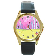 Red Mushroom Animation Adventure Time Cartoon Multi Colored Round Gold Metal Watch by Sarkoni