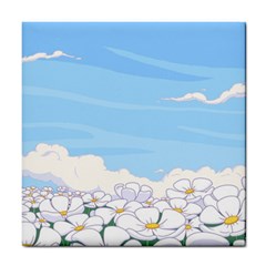 White Petaled Flowers Illustration Adventure Time Cartoon Tile Coaster by Sarkoni