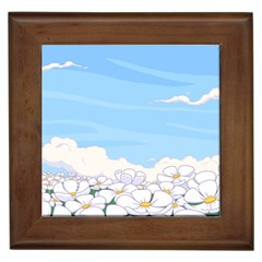 White Petaled Flowers Illustration Adventure Time Cartoon Framed Tile by Sarkoni