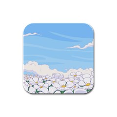 White Petaled Flowers Illustration Adventure Time Cartoon Rubber Square Coaster (4 Pack) by Sarkoni