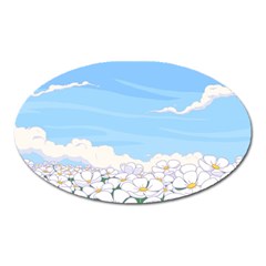 White Petaled Flowers Illustration Adventure Time Cartoon Oval Magnet by Sarkoni