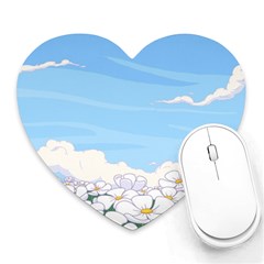 White Petaled Flowers Illustration Adventure Time Cartoon Heart Mousepad by Sarkoni