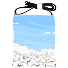 White Petaled Flowers Illustration Adventure Time Cartoon Shoulder Sling Bag by Sarkoni