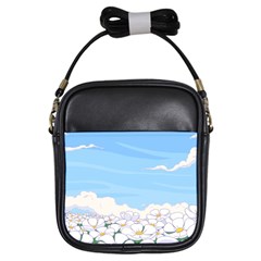 White Petaled Flowers Illustration Adventure Time Cartoon Girls Sling Bag by Sarkoni