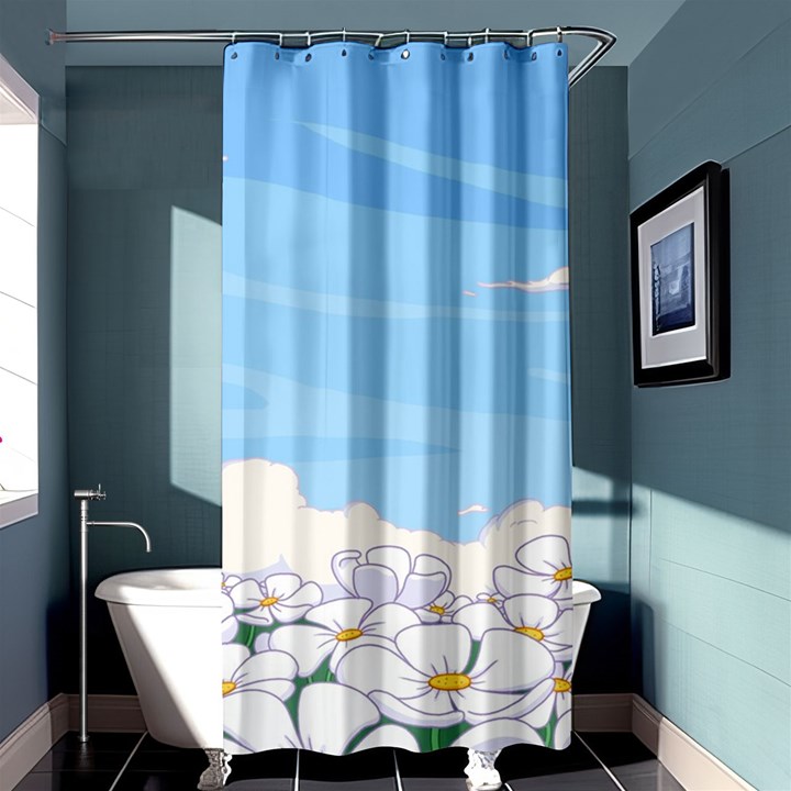 White Petaled Flowers Illustration Adventure Time Cartoon Shower Curtain 36  x 72  (Stall) 