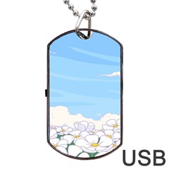 White Petaled Flowers Illustration Adventure Time Cartoon Dog Tag Usb Flash (one Side) by Sarkoni