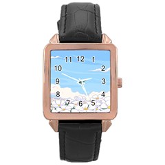 White Petaled Flowers Illustration Adventure Time Cartoon Rose Gold Leather Watch  by Sarkoni