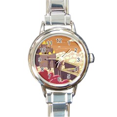 Animated Castle Illustration Adventure Time Cartoon Nature Round Italian Charm Watch by Sarkoni