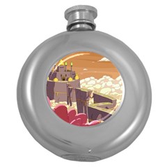 Animated Castle Illustration Adventure Time Cartoon Nature Round Hip Flask (5 Oz) by Sarkoni