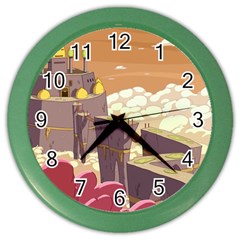 Animated Castle Illustration Adventure Time Cartoon Nature Color Wall Clock by Sarkoni