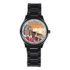 Animated Castle Illustration Adventure Time Cartoon Nature Stainless Steel Round Watch by Sarkoni