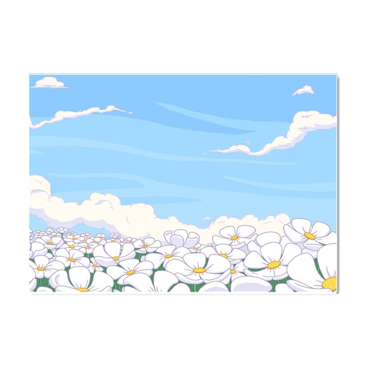 White Petaled Flowers Illustration Adventure Time Cartoon Crystal Sticker (A4)