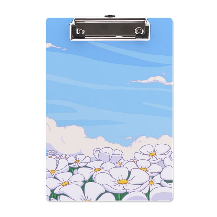 White Petaled Flowers Illustration Adventure Time Cartoon A5 Acrylic Clipboard