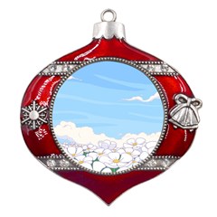 White Petaled Flowers Illustration Adventure Time Cartoon Metal Snowflake And Bell Red Ornament by Sarkoni