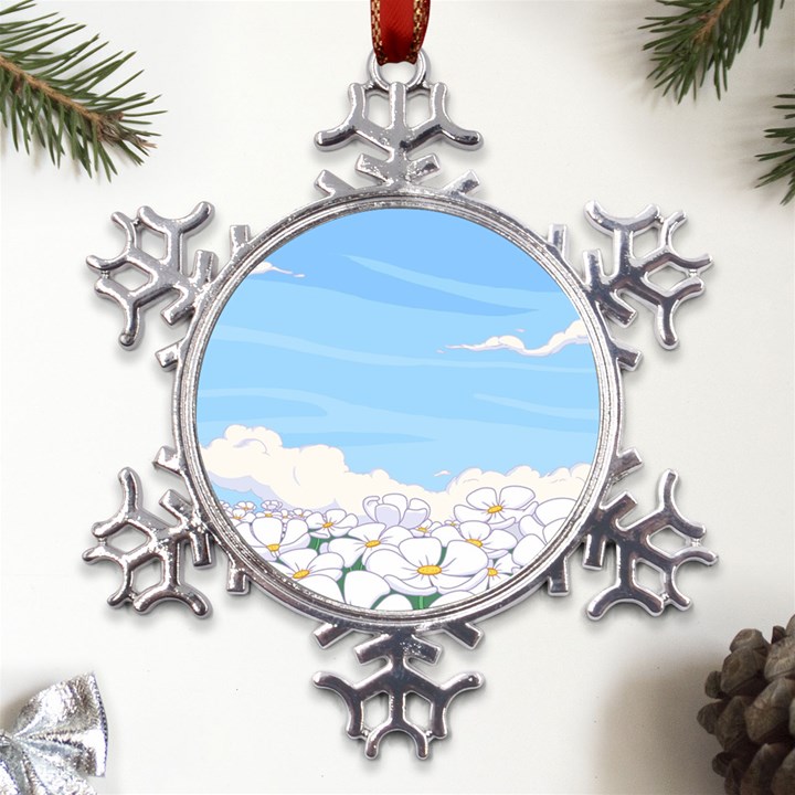 White Petaled Flowers Illustration Adventure Time Cartoon Metal Large Snowflake Ornament