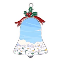 White Petaled Flowers Illustration Adventure Time Cartoon Metal Holly Leaf Bell Ornament by Sarkoni