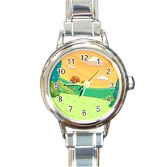 Green Field Illustration Adventure Time Multi Colored Round Italian Charm Watch by Sarkoni