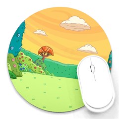 Green Field Illustration Adventure Time Multi Colored Round Mousepad by Sarkoni