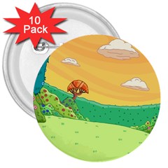 Green Field Illustration Adventure Time Multi Colored 3  Buttons (10 Pack)  by Sarkoni