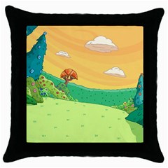 Green Field Illustration Adventure Time Multi Colored Throw Pillow Case (black) by Sarkoni