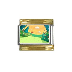 Green Field Illustration Adventure Time Multi Colored Gold Trim Italian Charm (9mm) by Sarkoni