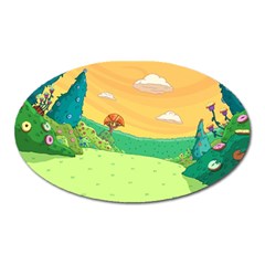 Green Field Illustration Adventure Time Multi Colored Oval Magnet by Sarkoni