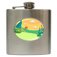 Green Field Illustration Adventure Time Multi Colored Hip Flask (6 Oz) by Sarkoni