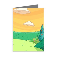 Green Field Illustration Adventure Time Multi Colored Mini Greeting Card by Sarkoni