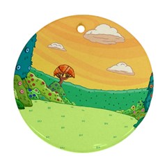 Green Field Illustration Adventure Time Multi Colored Round Ornament (two Sides) by Sarkoni