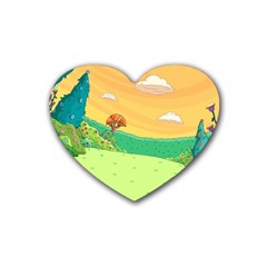 Green Field Illustration Adventure Time Multi Colored Rubber Coaster (heart) by Sarkoni