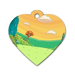 Green Field Illustration Adventure Time Multi Colored Dog Tag Heart (one Side) by Sarkoni