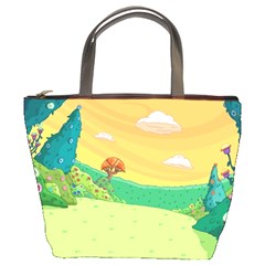 Green Field Illustration Adventure Time Multi Colored Bucket Bag by Sarkoni