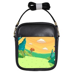 Green Field Illustration Adventure Time Multi Colored Girls Sling Bag by Sarkoni