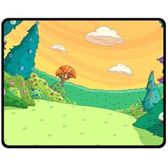 Green Field Illustration Adventure Time Multi Colored Fleece Blanket (medium) by Sarkoni