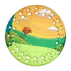 Green Field Illustration Adventure Time Multi Colored Ornament (round Filigree) by Sarkoni