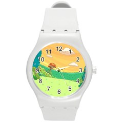 Green Field Illustration Adventure Time Multi Colored Round Plastic Sport Watch (m) by Sarkoni