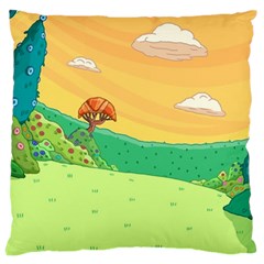 Green Field Illustration Adventure Time Multi Colored Large Cushion Case (one Side) by Sarkoni